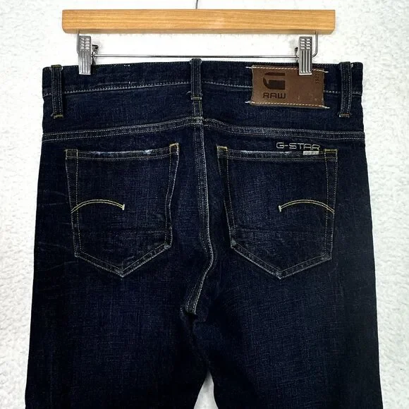 G Star Raw 3301 Jeans Mens Sz 32 x32 Blue Low Rise Button Fly Streetwear